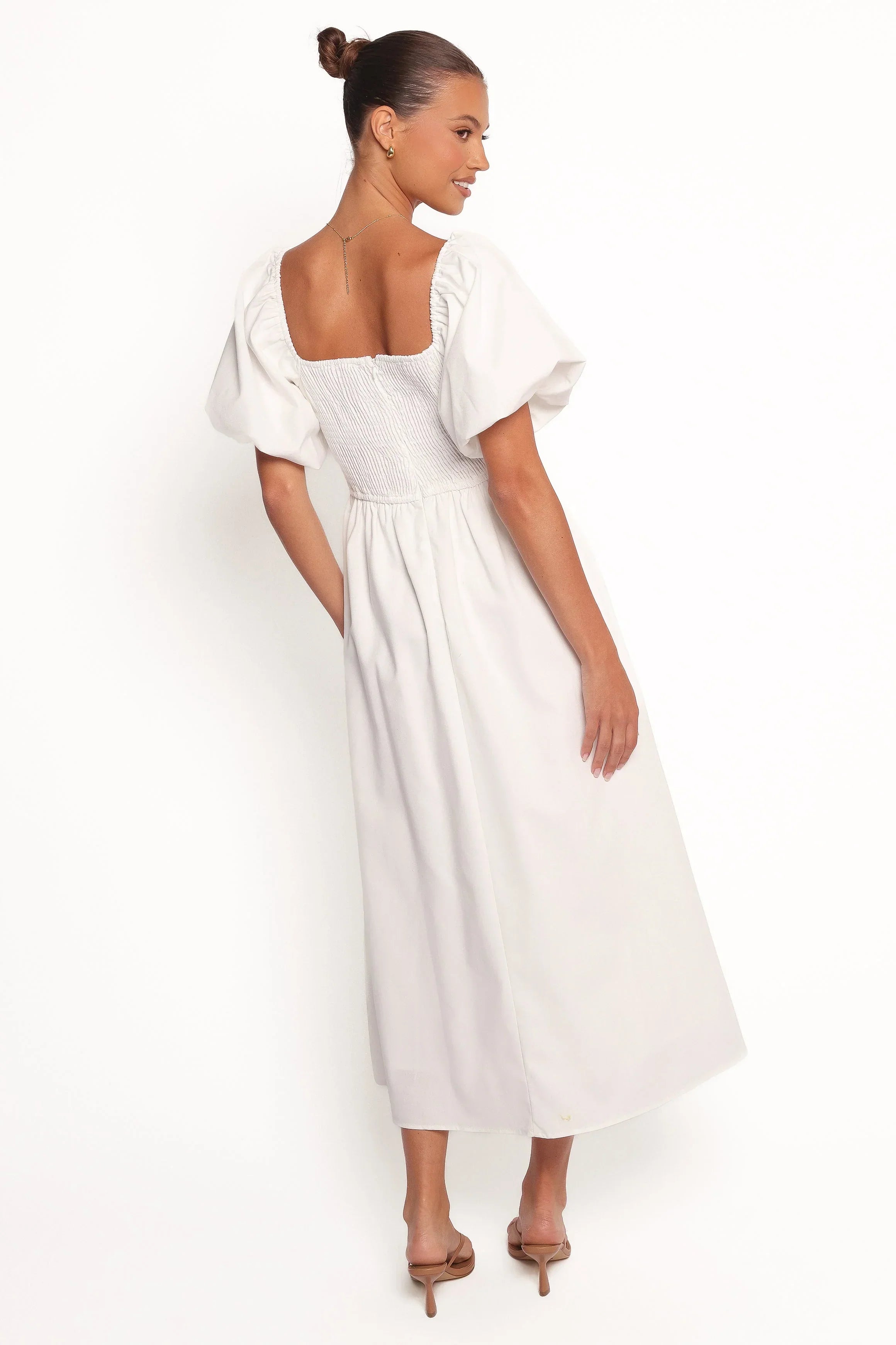Robe midi Clo à manches bouffantes - Blanc