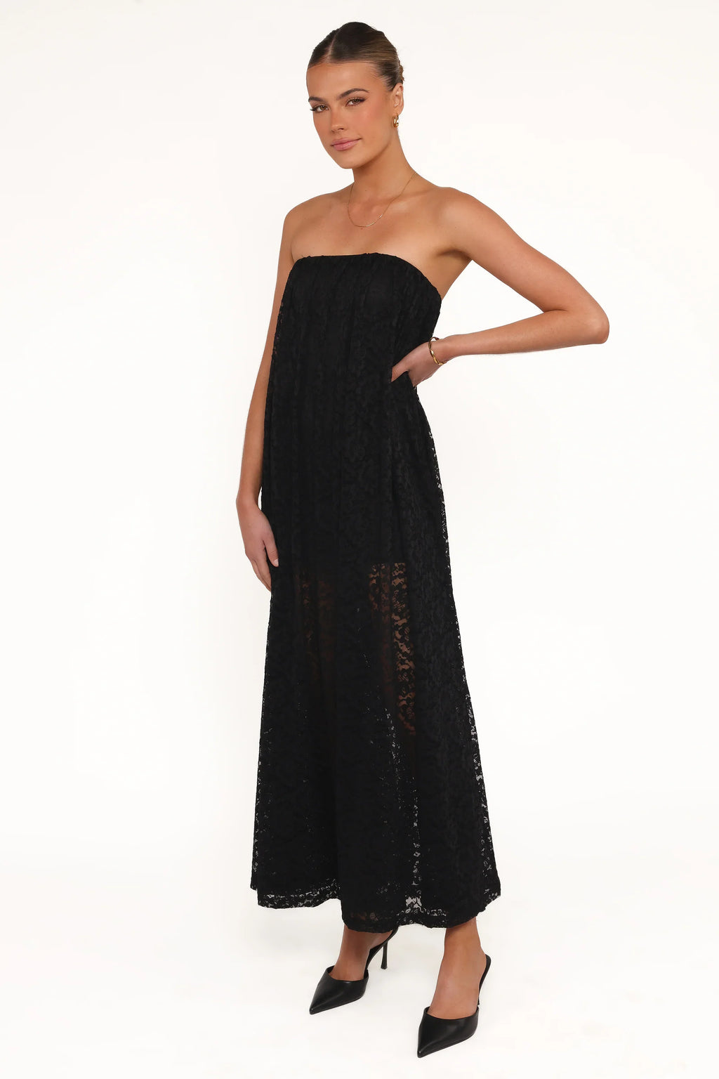 Robe longue Davina - Dentelle noire