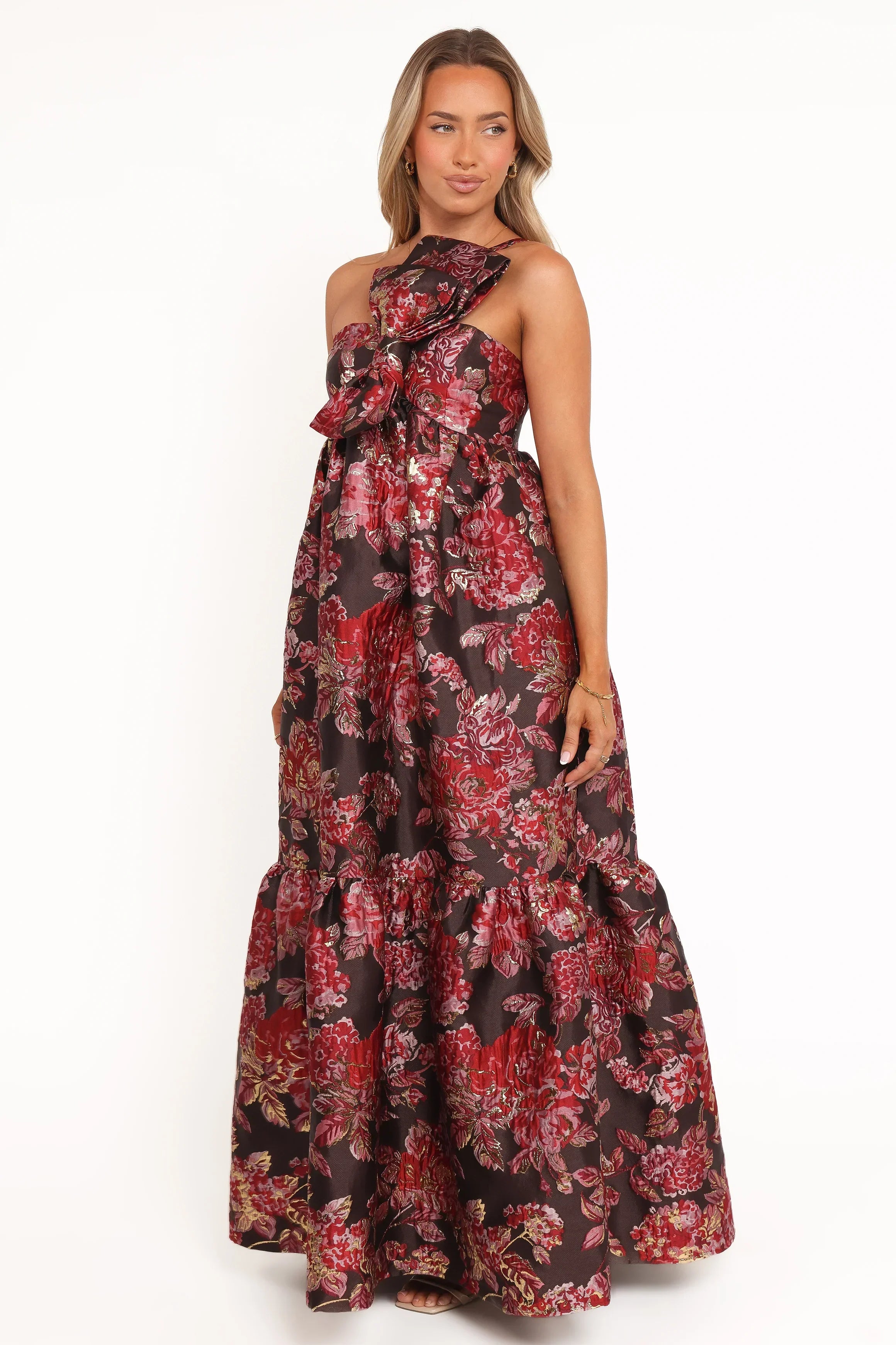 Robe longue Betina à nœud - Imprimé floral marron