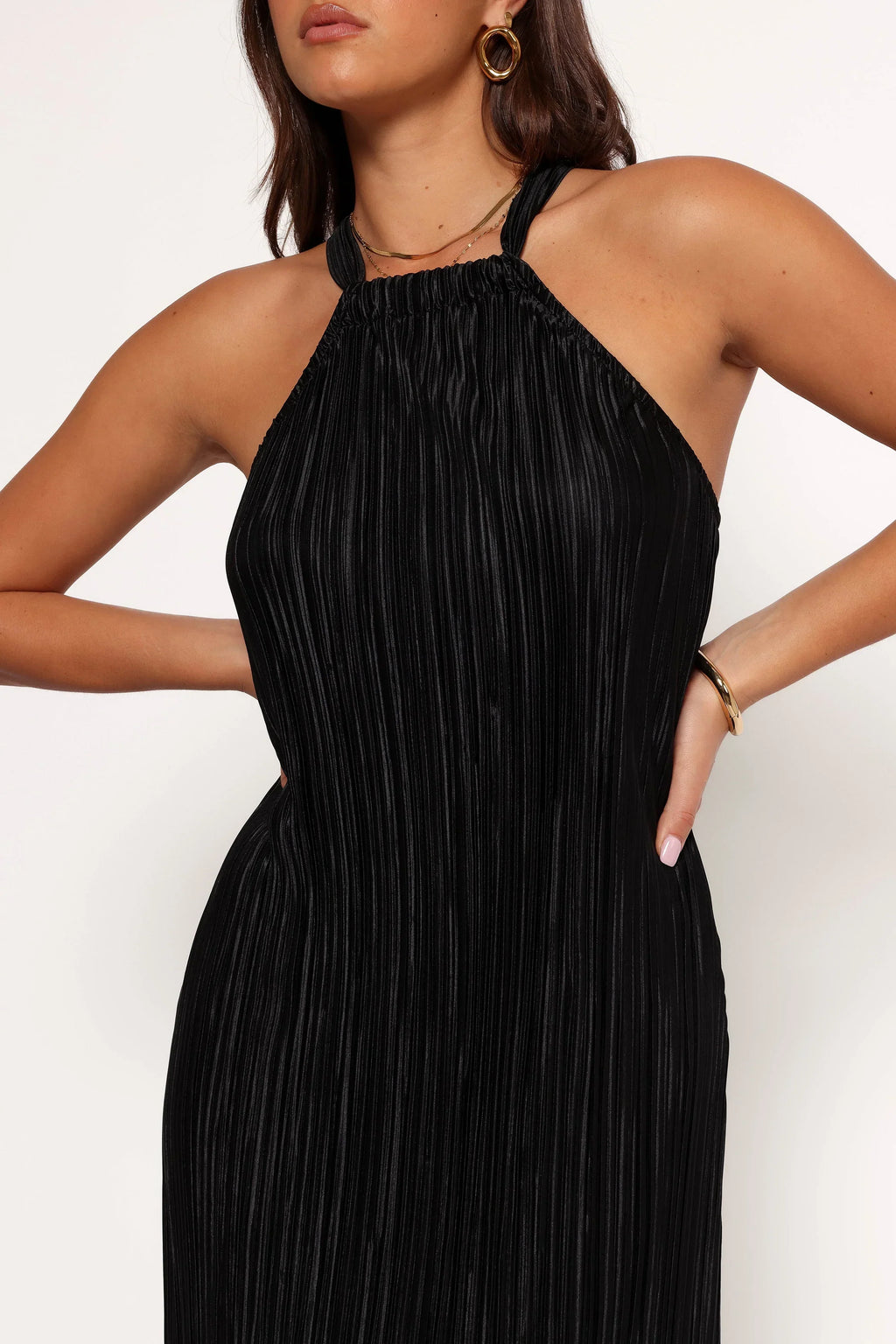 Robe longue dos nu plissée Melody - Noire