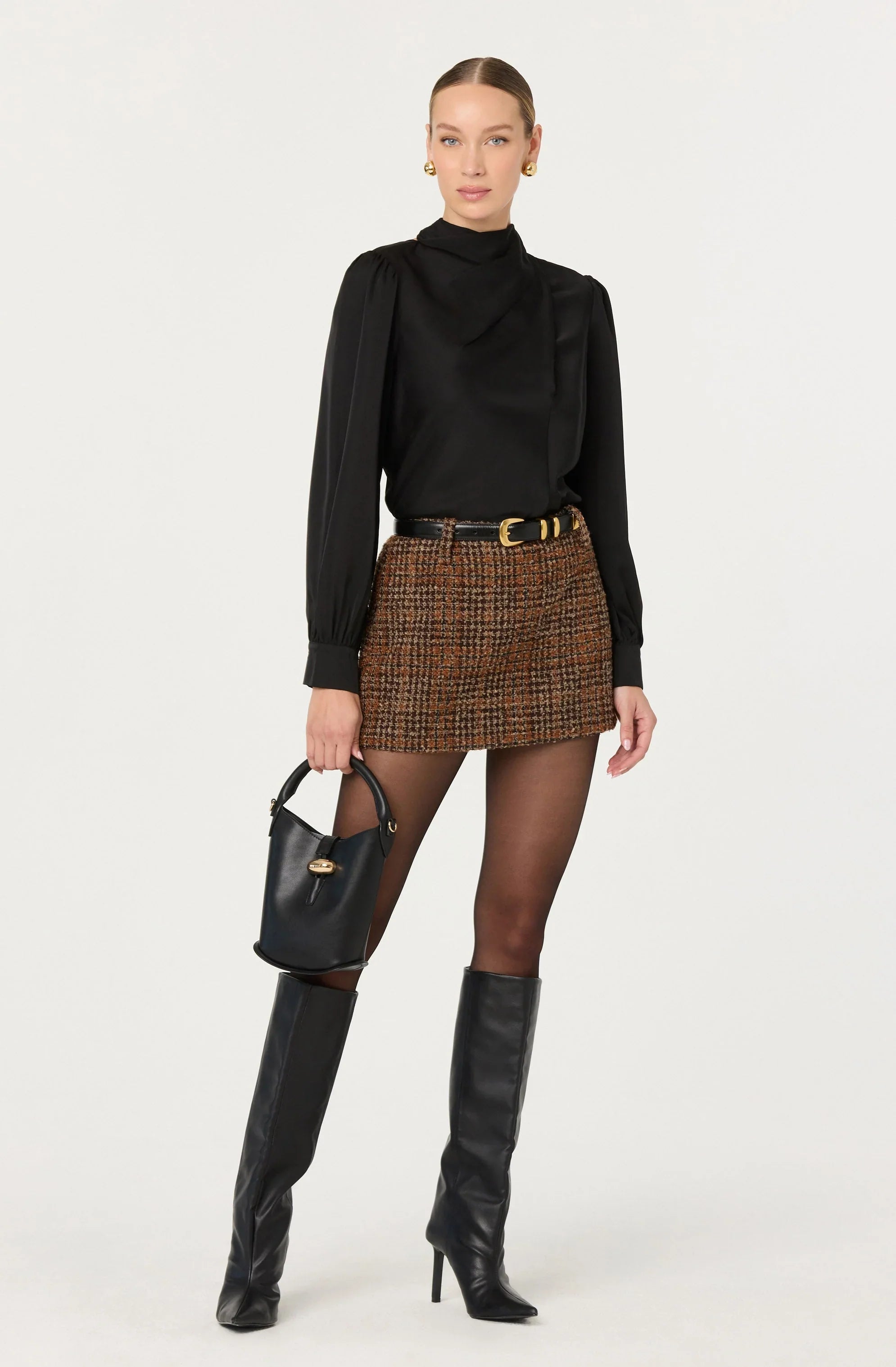 Mini-jupe en tweed à carreaux Kyleigh