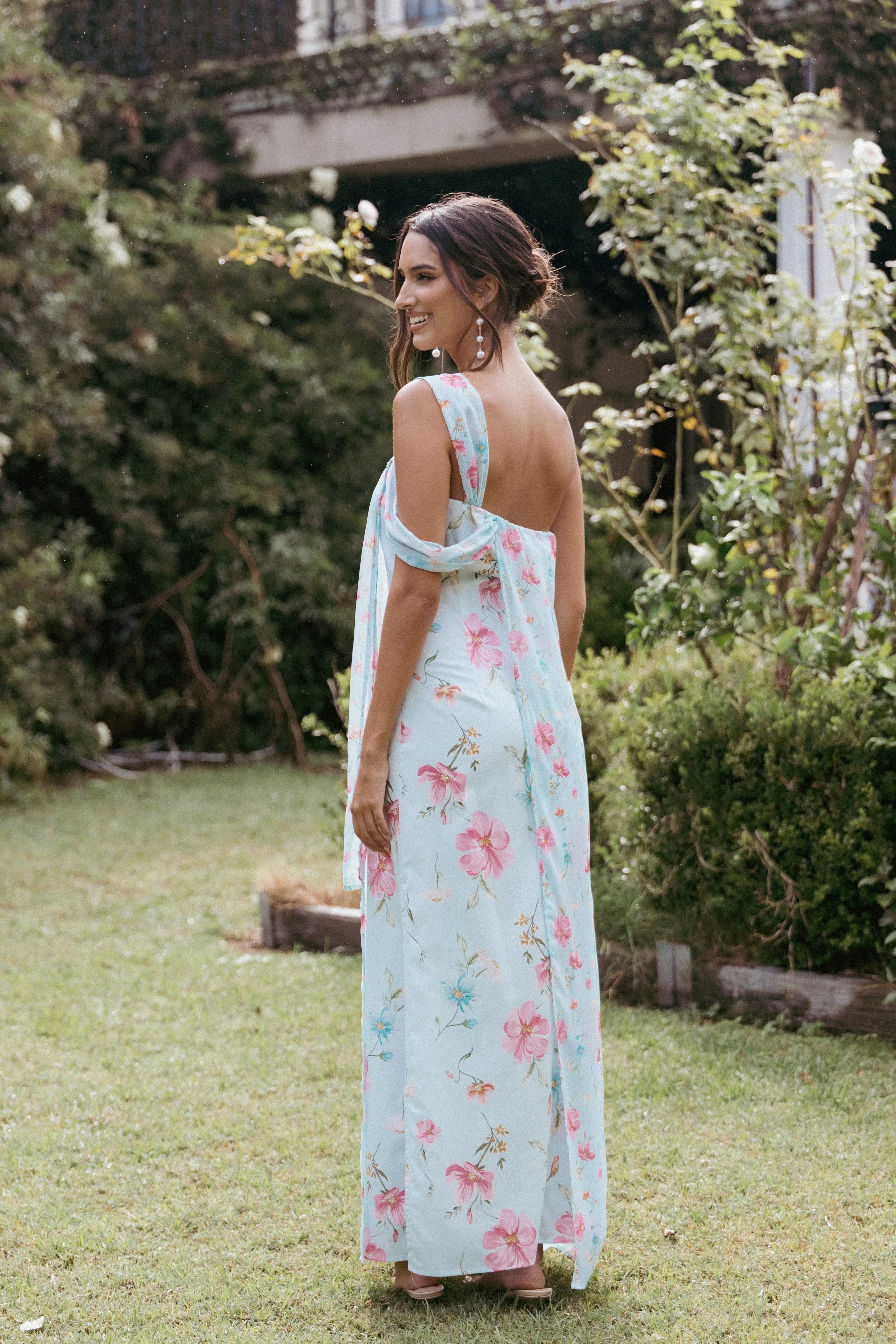 Robe longue Eloisa – Imprimé floral bleu