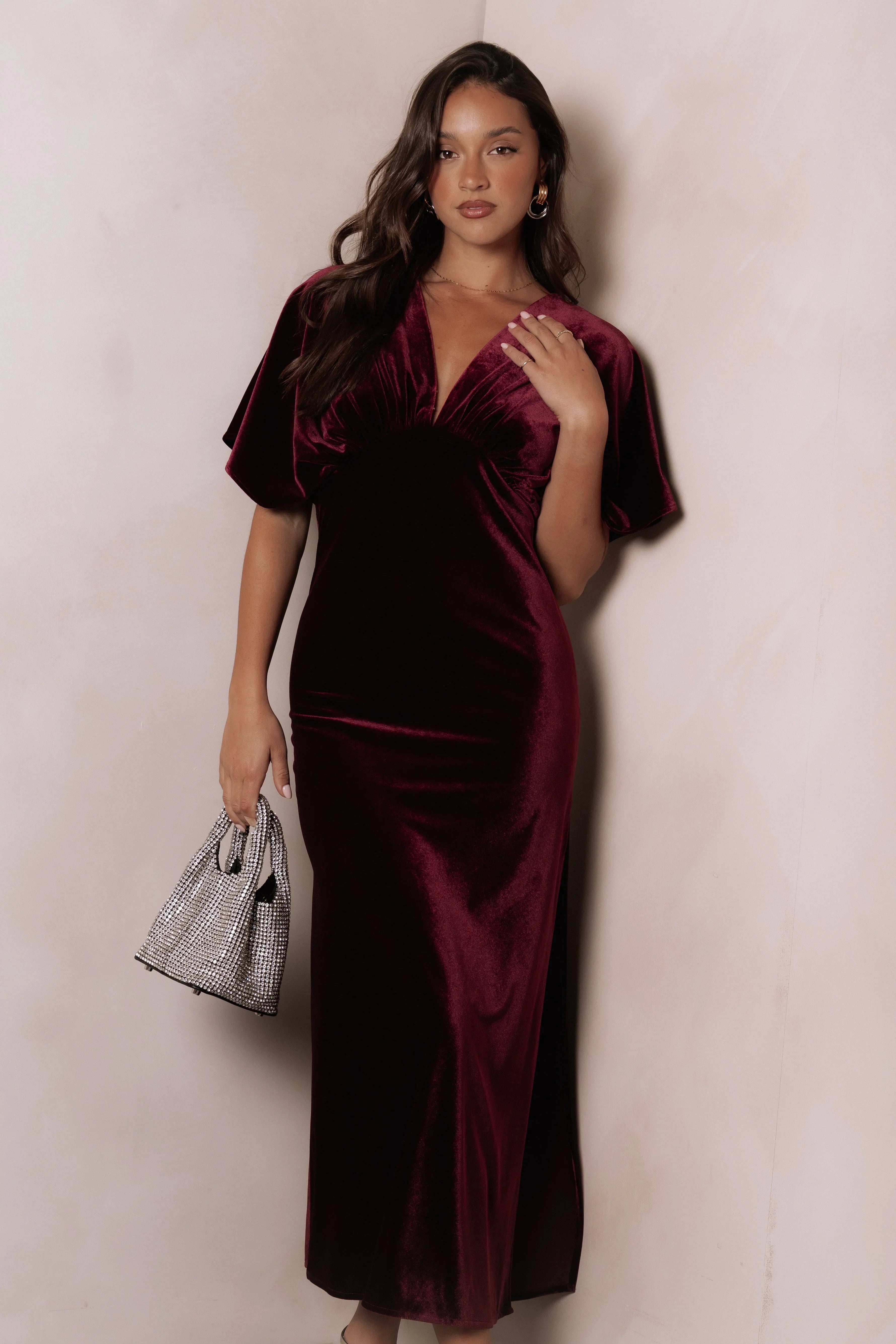 Robe longue en velours Ricki - Lie de vin