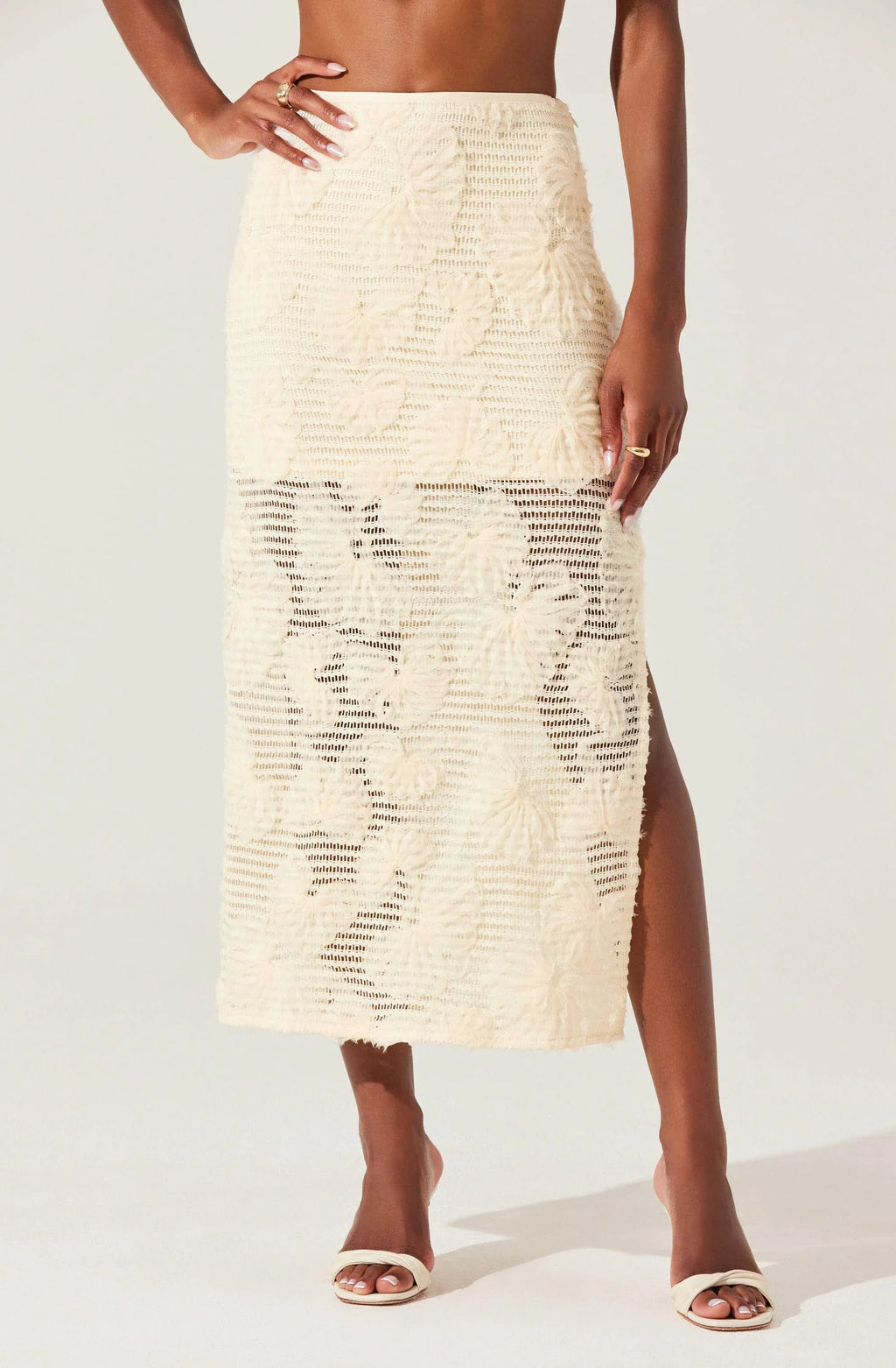 Jupe midi en maille texturée à motifs floraux Sol