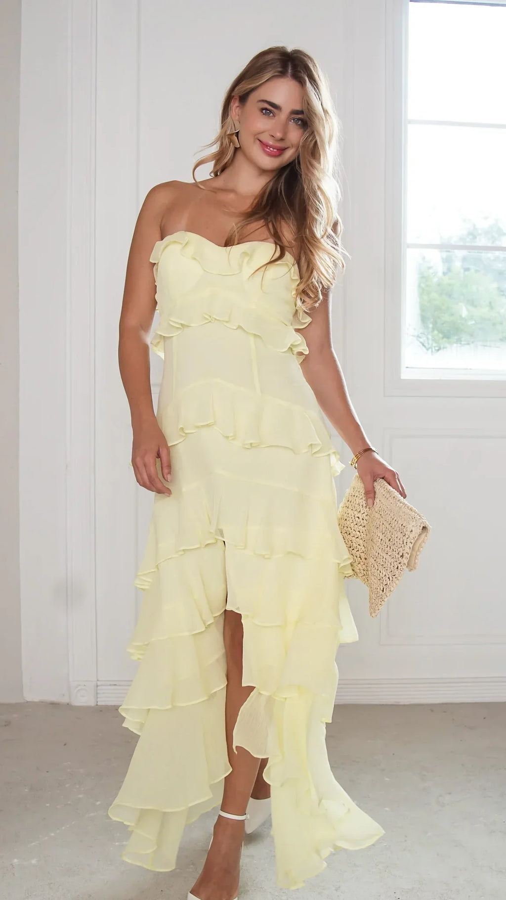 Robe longue bustier à volants Lunette