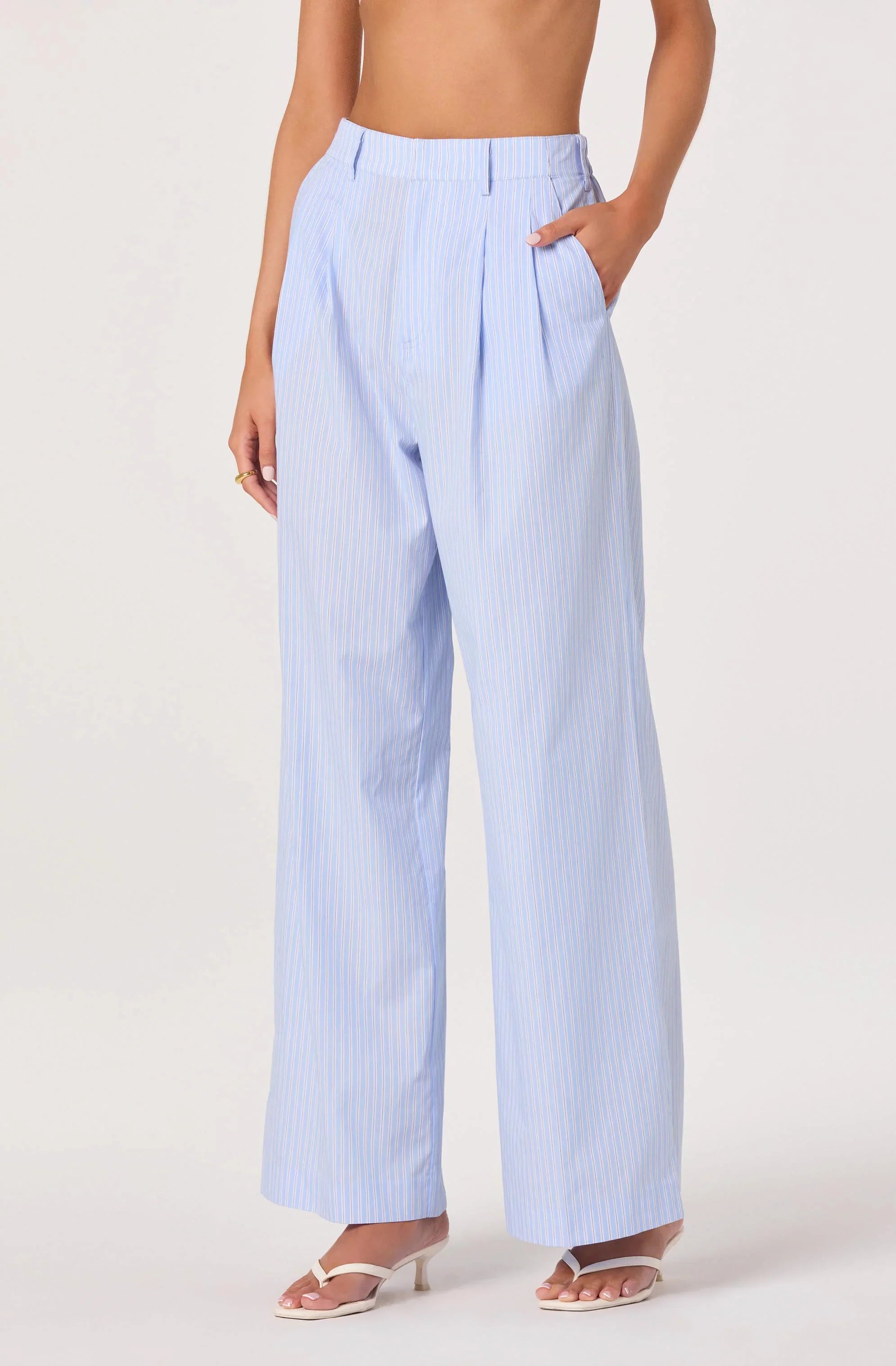 Neha Striped Linen High-Rise Wide Leg Pants