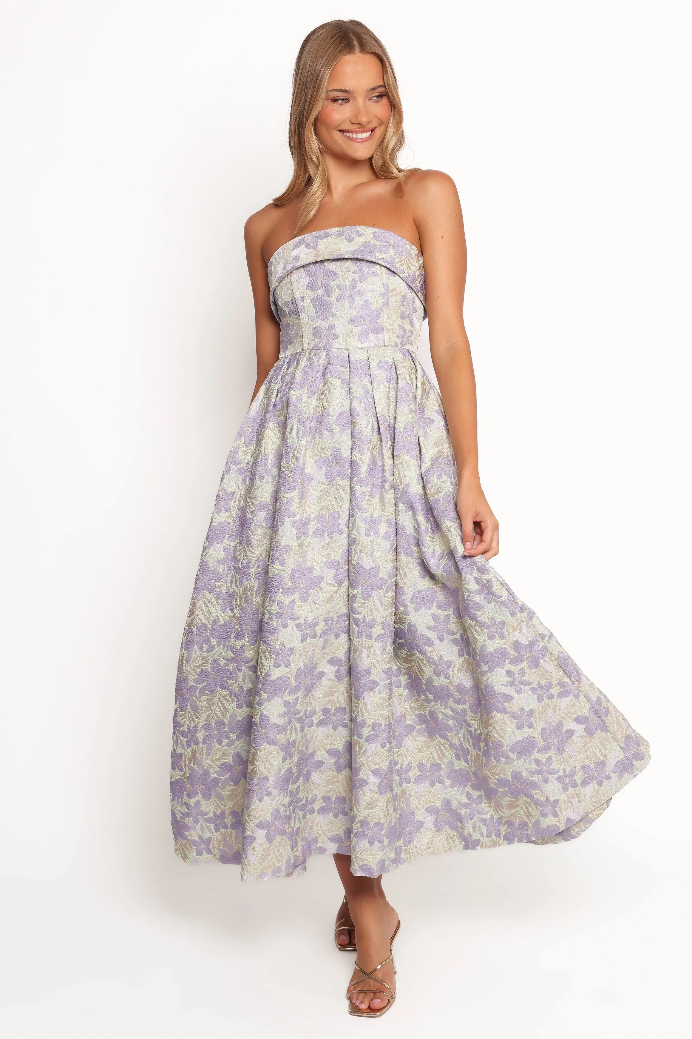 Robe Midi bustier Rhea - Fleuri sauge