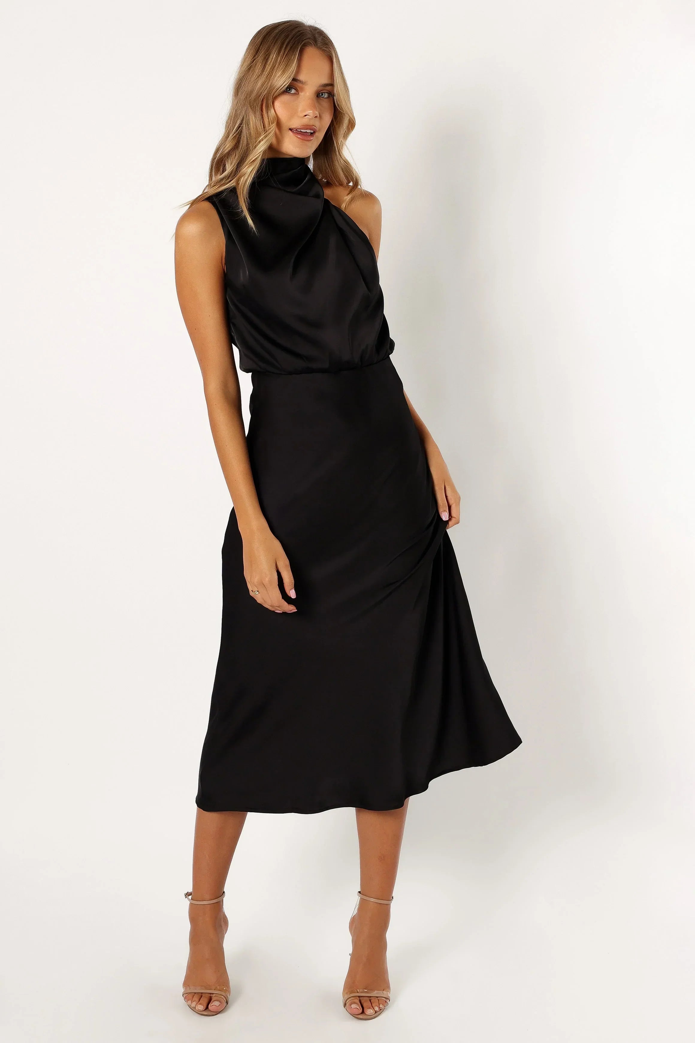 Robe midi Anabelle à col montant - Noir