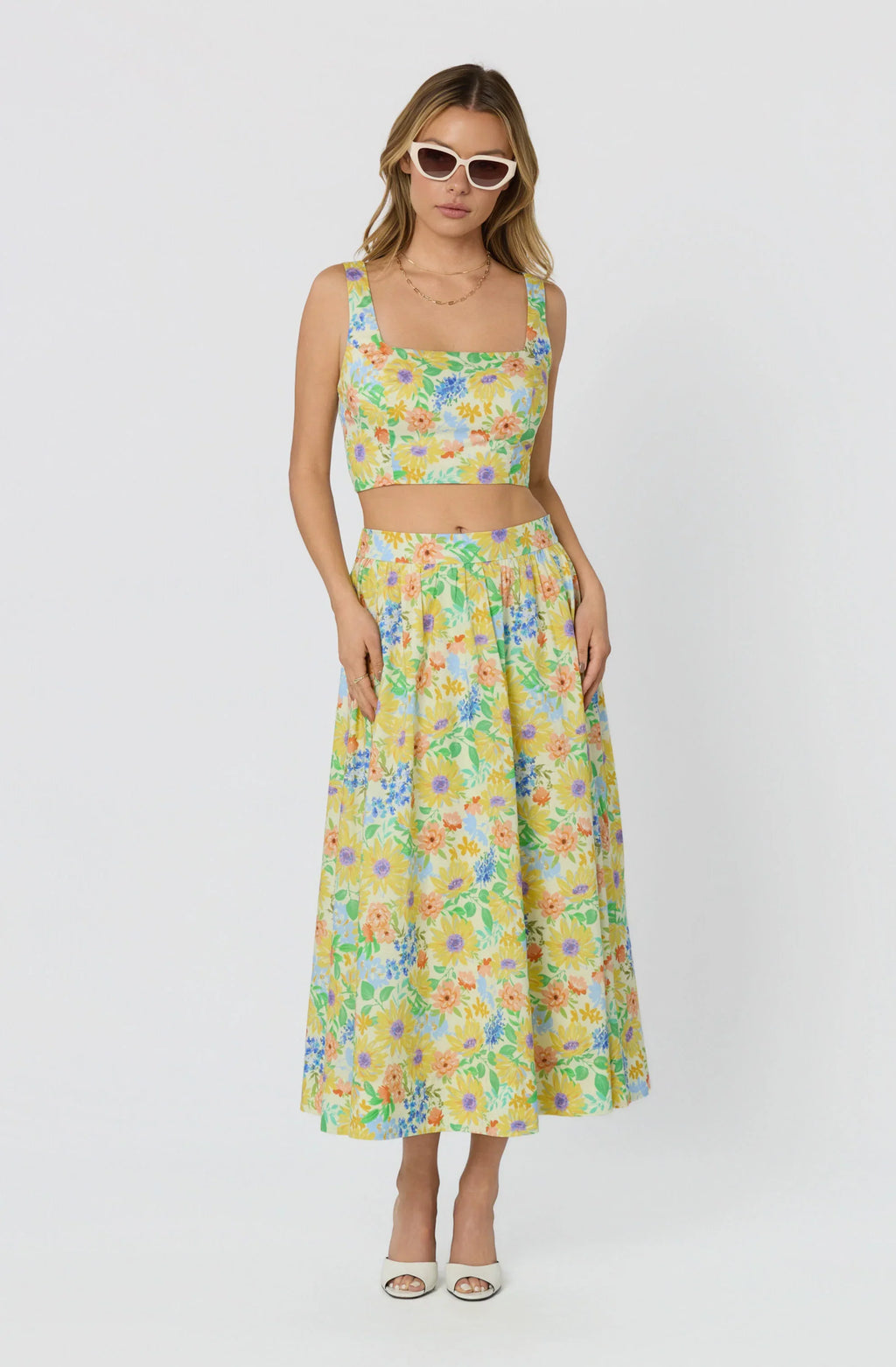 Jolie Floral Gathered Midi Skirt