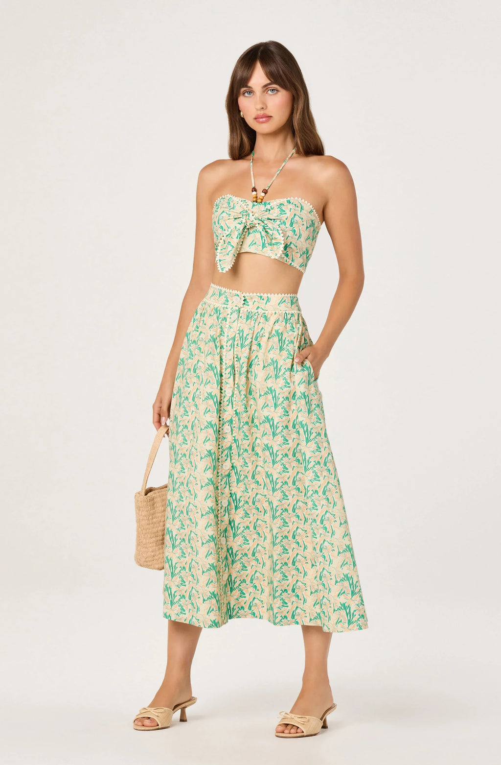 Keesha Button-Front Floral Midi Skirt
