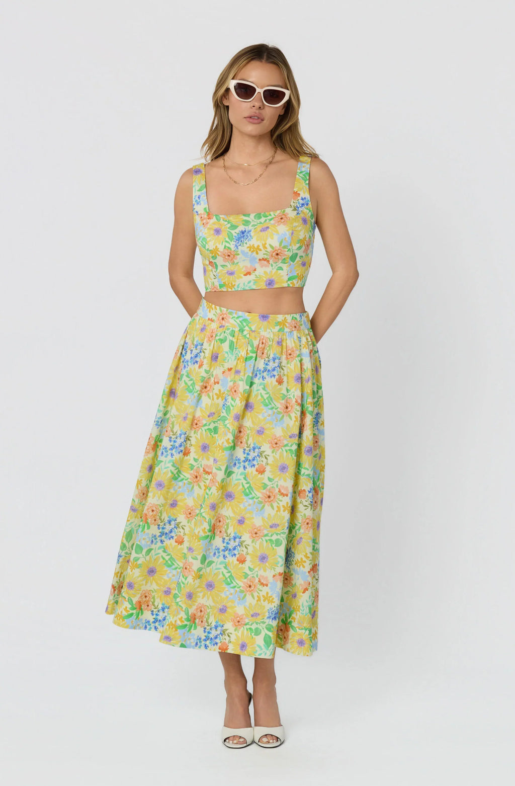 Jolie Floral Gathered Midi Skirt