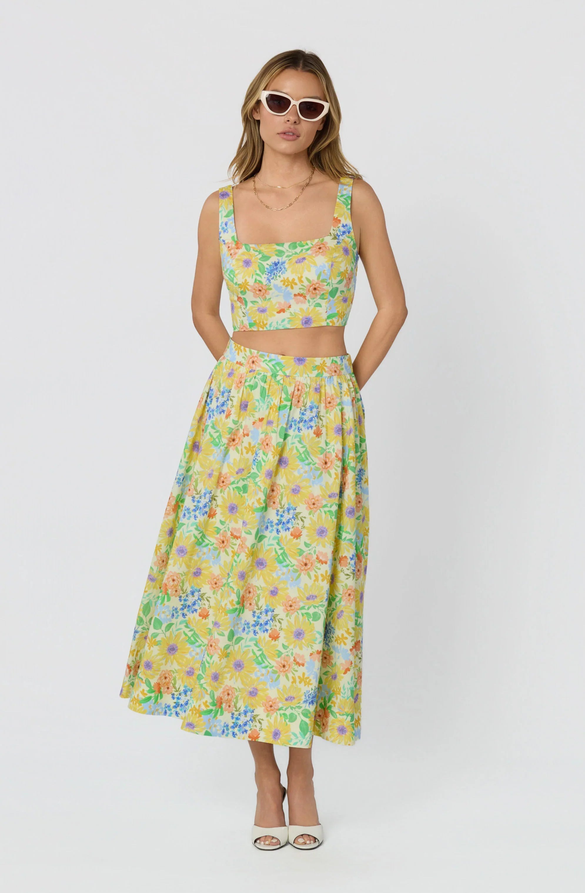 Jolie Floral Gathered Midi Skirt
