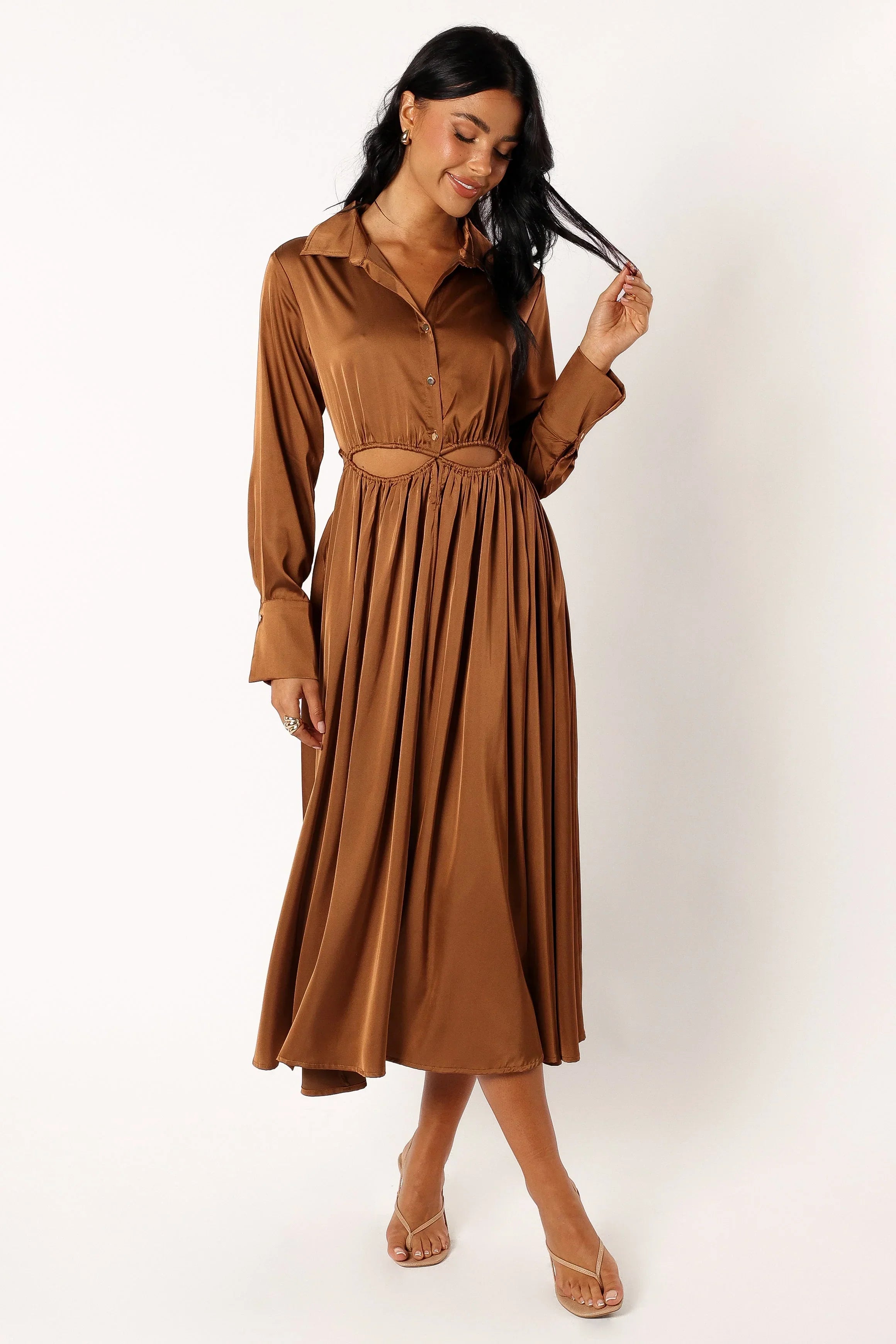 Robe midi manches longues Jett - Bronze
