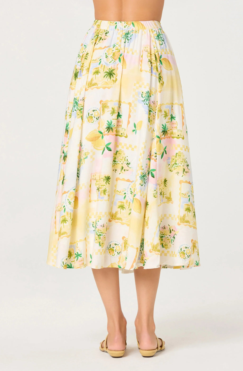 Kaleigh Paradise Print Gathered Midi Skirt