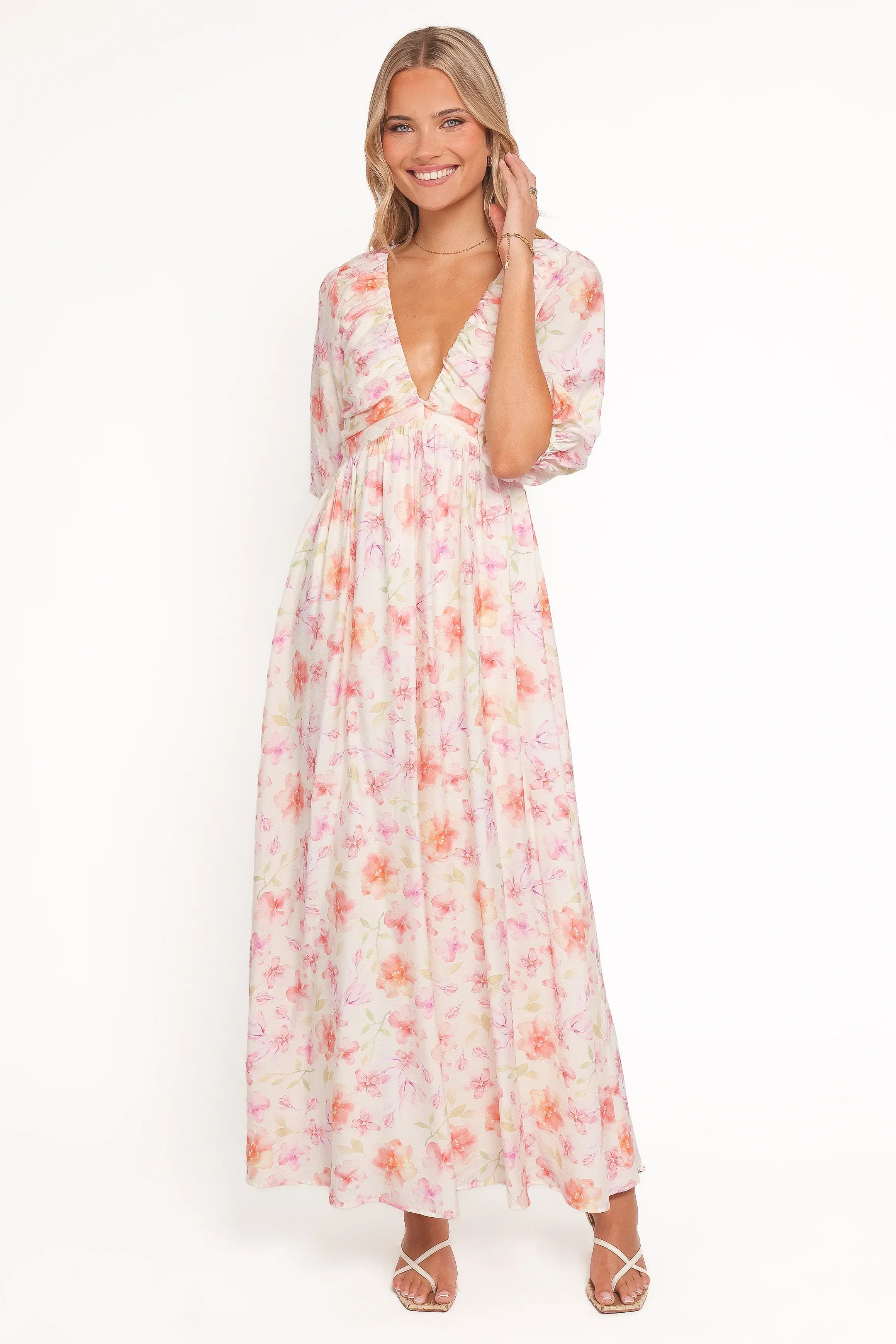 Robe longue Andara – Imprimé floral blanc