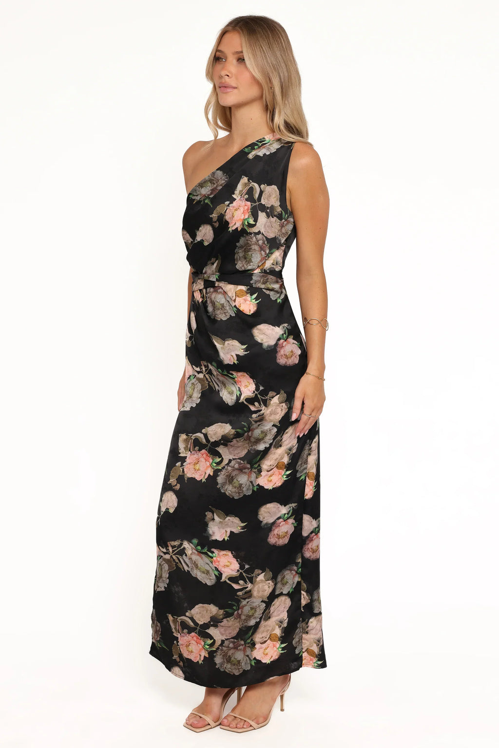 Robe longue Nadia asymétrique à imprimé floral flou