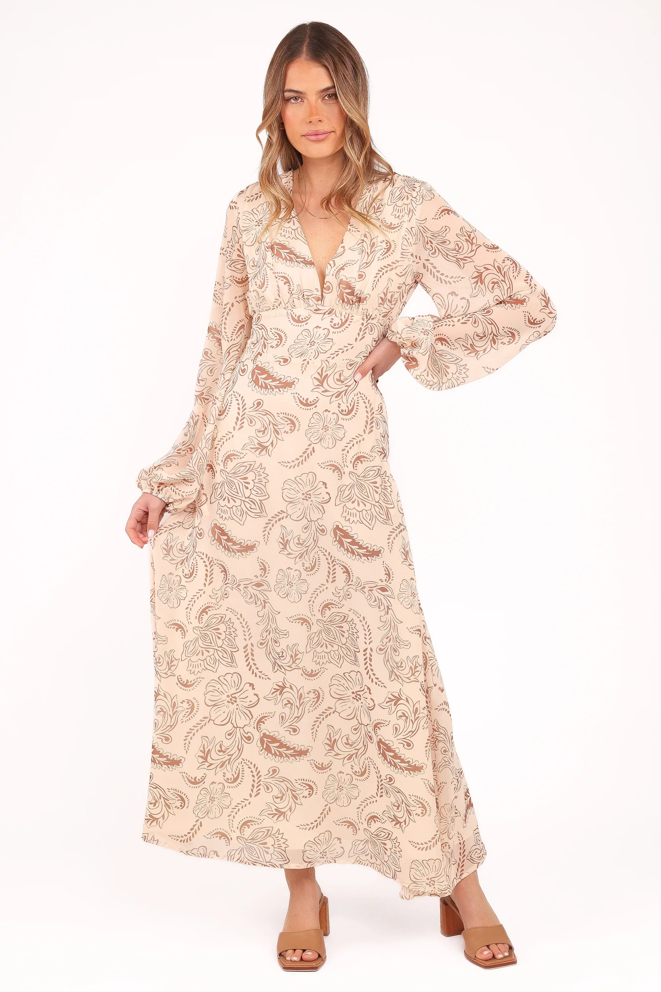 Riba Midi Dress - Brown Paisley