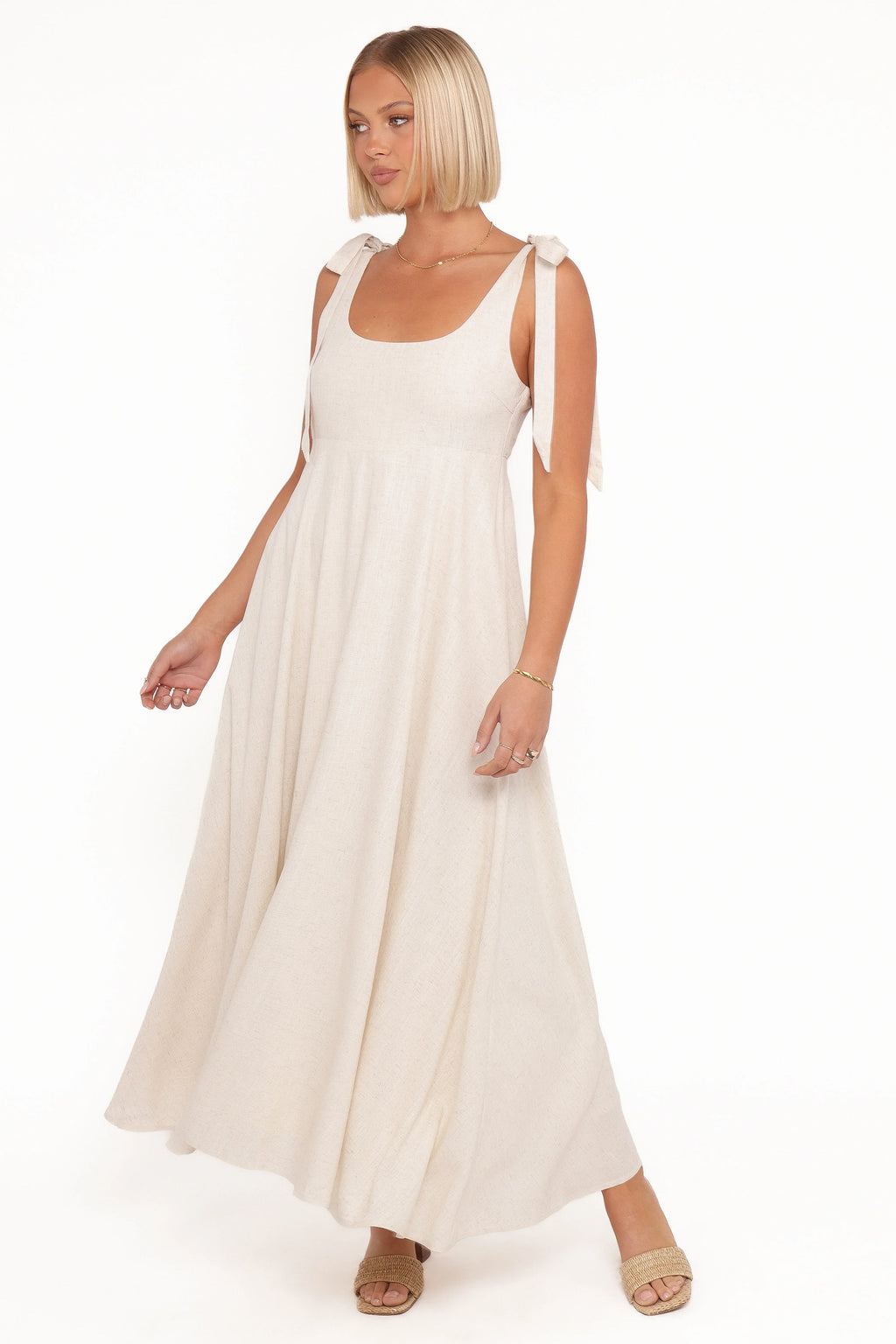 Robe longue Valara à bretelles nouées aux épaules - Avoine