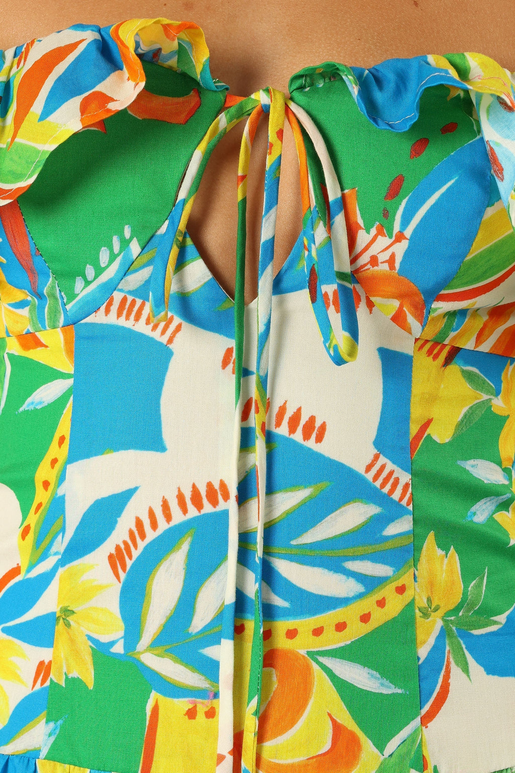 Robe longue Harriet à épaules dénudées – Imprimé Malte