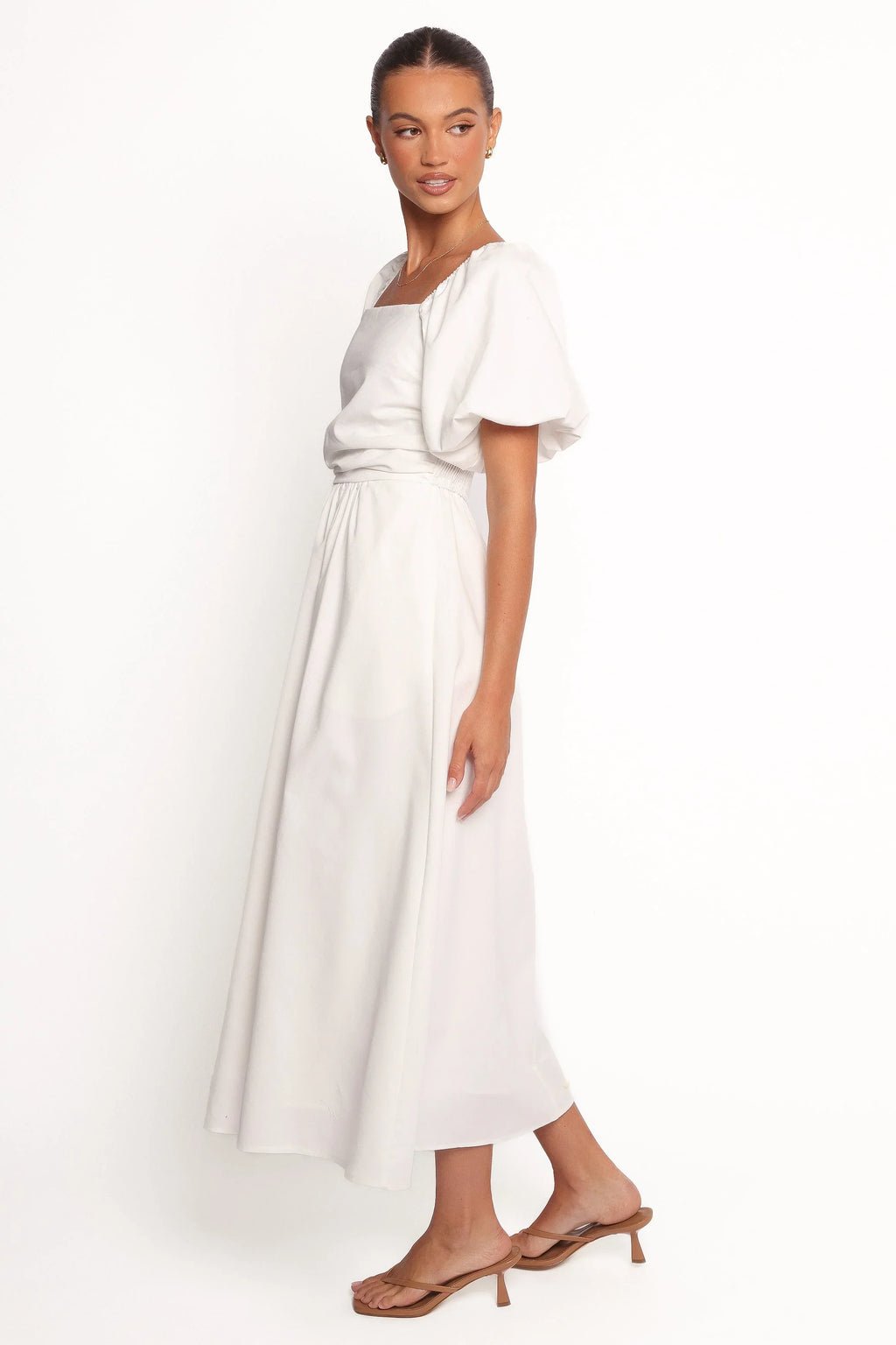 Robe midi Clo à manches bouffantes - Blanc